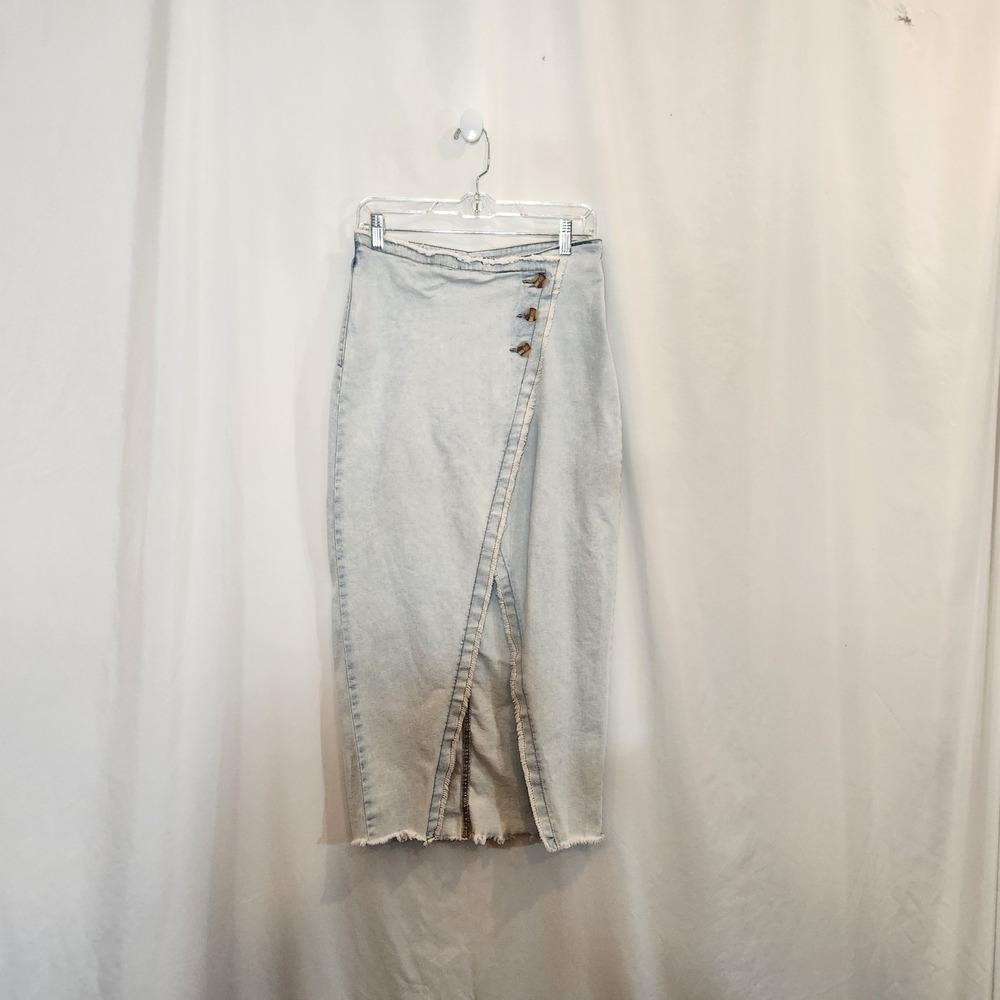 SINCERELY JULES Lt Wash Asymmetrical Tulip Faux Wrap Denim Maxi Skirt Juniors 7